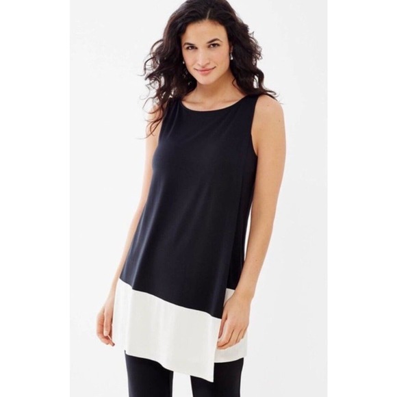 J. Jill Tunic Tank Top Asymmetrical Black White Sleeveless Wearever‎ Blouse Sz S - Picture 1 of 4